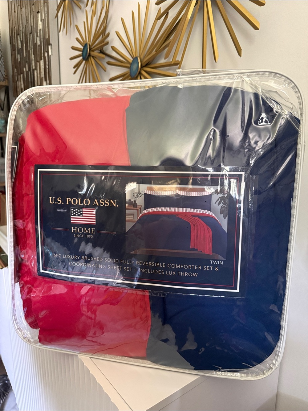 U.S. Polo Assn Home Twin 6Pc Navy Red Reversible Comforter Set Plush Throw NIP